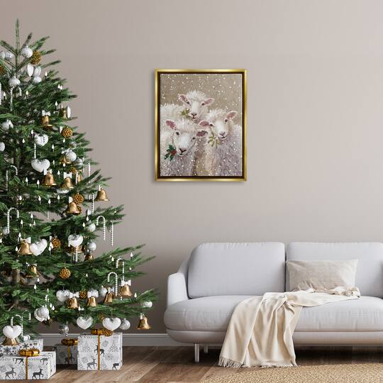 Stupell Industries Winter Sheep Trio Farm Animals Framed Floater Canvas Wall Art